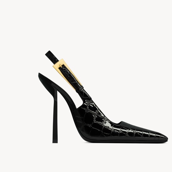 New Saint Laurent LEE SLINGBACK PUMPS CROCODILE-EMBOSSED LEATHER / Black 7.5 - Picture 1 of 11